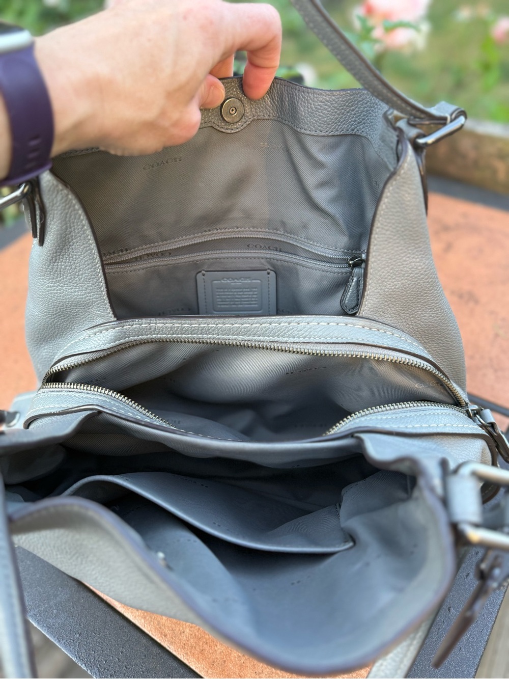 Coach Pebbled Leather Shoulder Bag in Light Gray - Picture 3 of 6